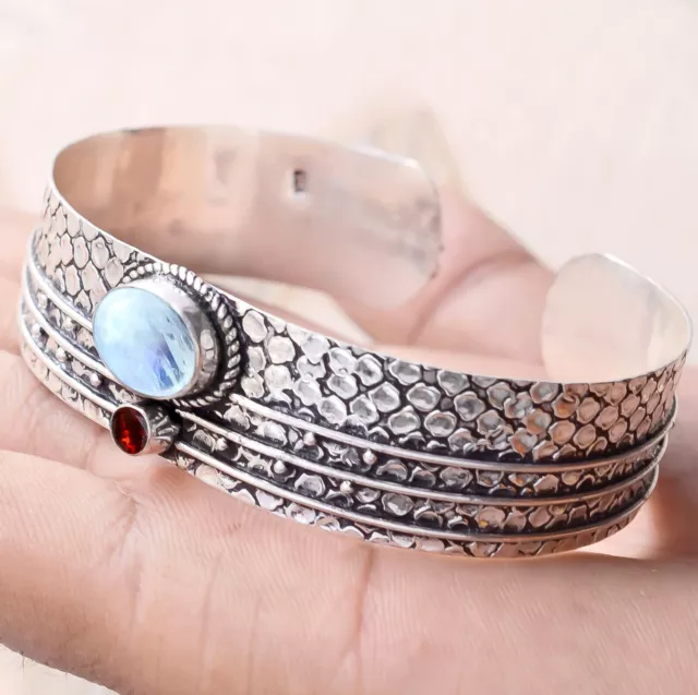 Pierre de lune arc-en-ciel, bracelet de pierres précieuses taillées grenat...