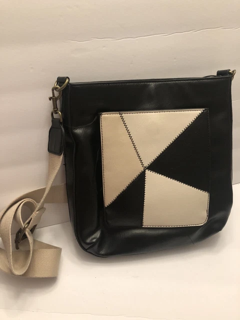 Universal Thread Crossbody Bag Faux Leather Bucket Purse Patchwork Black White