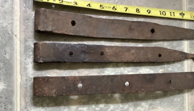 Three 3 Antique Wrought Iron Strap Hinges Farm Barn Door Gate Cast 3