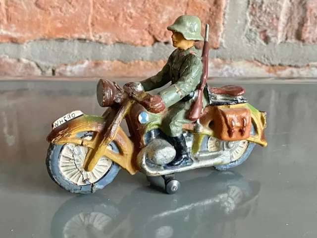 Hausser Elastolin Motorrad Krad Schütze in Masse 1. Tarnung Blech Militär Figur