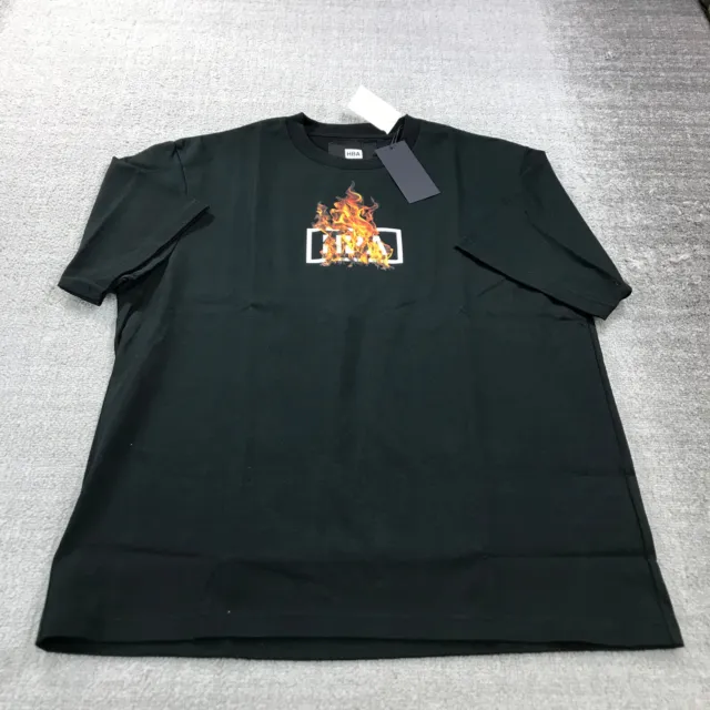 New Hood By Air Shirt Mens Large HBA Fire Logo Double Side Short Sleeve A4353453