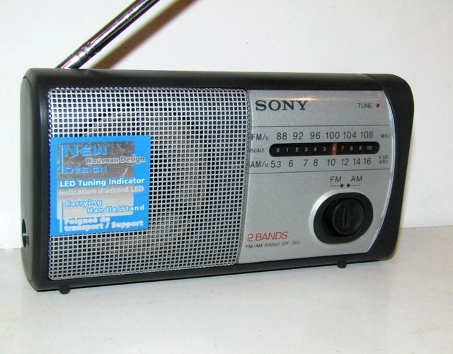 SONY ICF-303 PORTABLE FM/AM Battery Operated Radio Handheld Tabletop ...