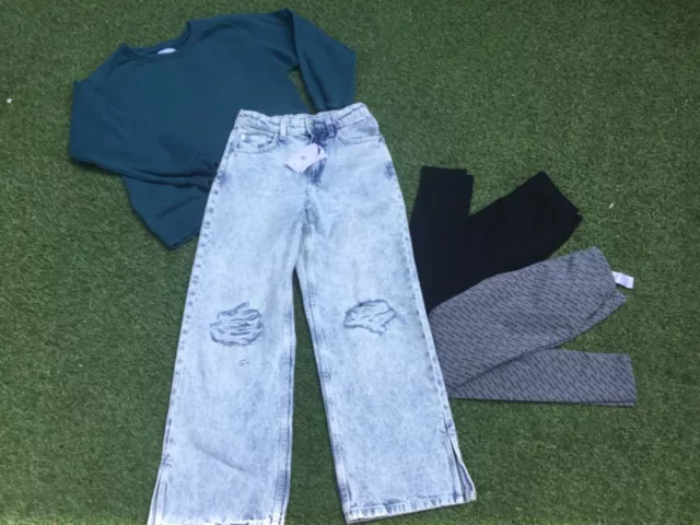 Girls clothes bundle NEW Primark wide leg jeans, leggings sweatshirt 9-10 years
