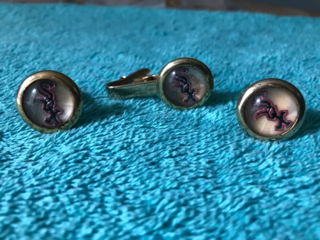 1950's CHICAGO WHITESOX TIE CLIP & CUFF LINKS - VINTAGE LOT OF 3