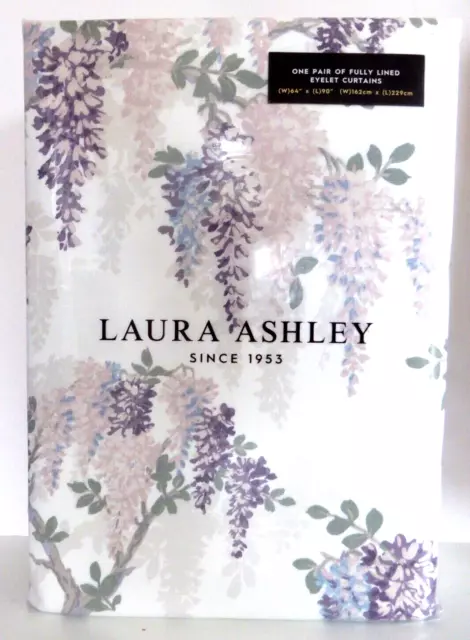 Laura Ashley Wisteria Garden Pair of Eyelet Curtains 64" Wide x 90" Long - NEW