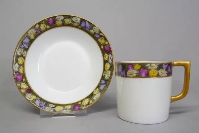 (H3142) Nymphenburg Jugendstil Esspresso-,Mokkatasse, Blumenmalerei