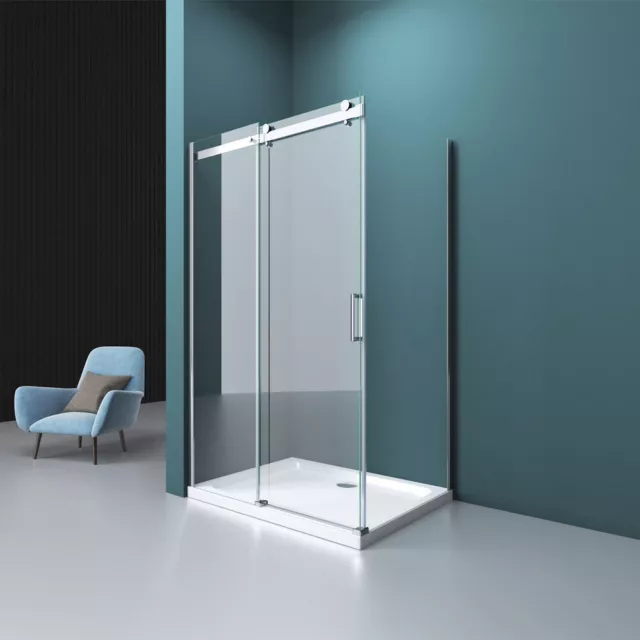 Durovin Shower Cubicle Frameless Sliding glass Door Walk in Corner & Tray 8mm