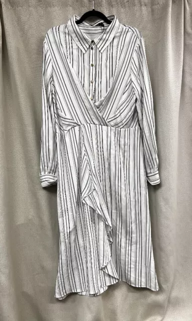 BNWT Ladies KAREN MILLEN Stripe Lyocell Shirt Dress Size UK 24 - CG C41