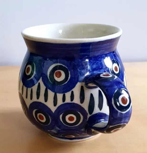 Vintage Heise Original Bunzlau German Pottery Peacock Pattern Cup Mug
