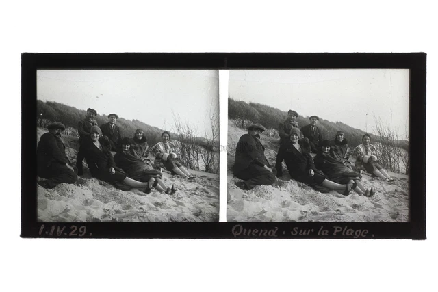 Quend Somme Sur la Plage France Photo Stereo Plaque de verre Vintage 1929 