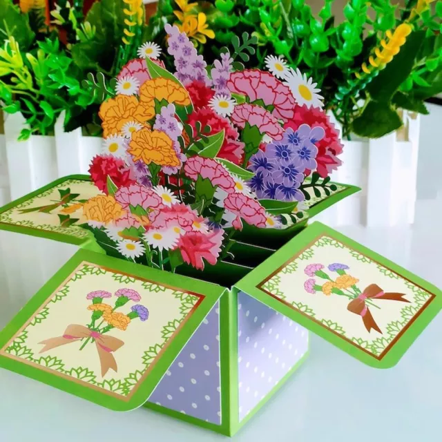 Card Daisy/Carnation Paper Flowers 3D Pops-up Bouquet Rose/Lily/Sunflower/Tulip