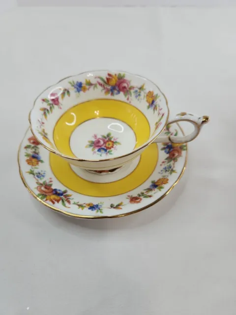 Paragon Tea Cup And Saucer Country Flowers ~ Yellow Band Teacup Saucer