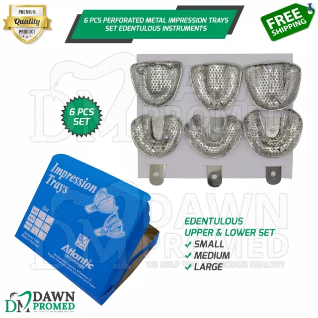 6 Pcs Perforated Metal Dental Impression Trays Set Edentulous Inst German Grade