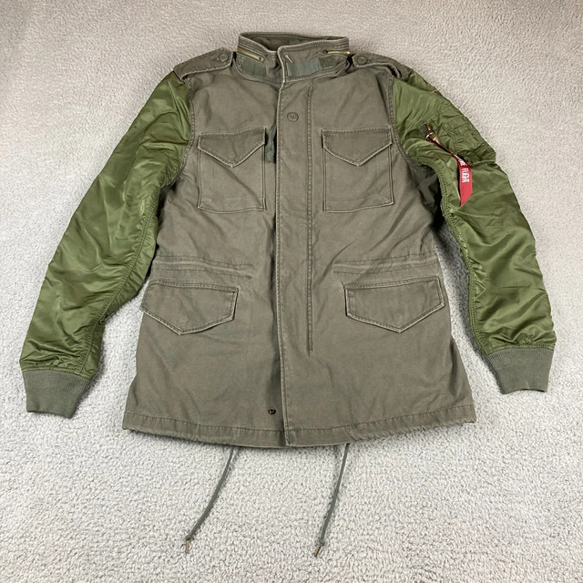 ALPHA INDUSTRIES M-65 Field Jacket Mens Size Medium Green Hooded ...