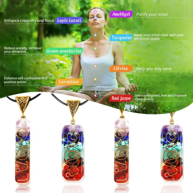 7 Chakra Reiki Healing Yoga Natural Stone Pendant Necklace Gif／ Unisex N1U8 O7N2