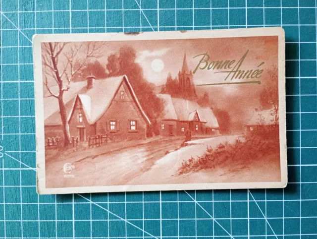 VF147 CPA circa 1930 fantaisie dessin paysage maisons neige