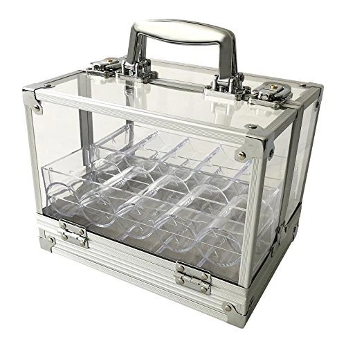 600 Chip Clear Acrylic Poker Chip Locking Carrier-Includes 6 Chip Racks