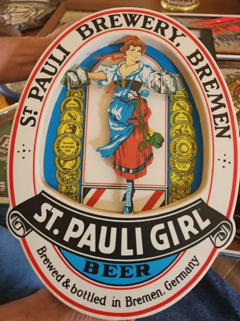 Vintage 1985's St Pauli Girl Brewery Bremen Germany Oval Lighted Beer Sign 14x19