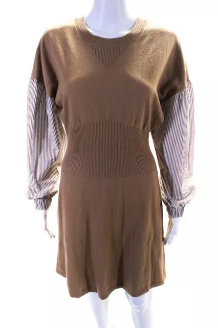 Derek lam 10 Crosby Women's Striped Sleeve Ribbed Sweater Dress Brown Size M