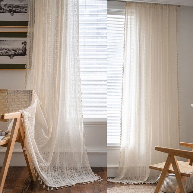 Tassel Crochet Curtain for Living Room Vintage Curtain Window Drape Treatment