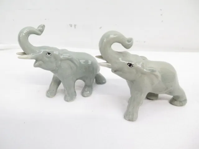 Vintage pair chinese ceramic hand painted decorative elephant figurines
