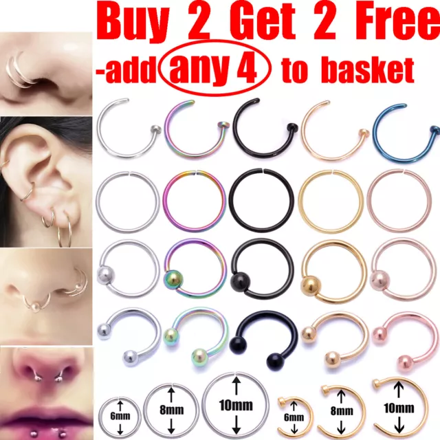 Nose Ring Nose Lip Rings Ear Helix Tragus Piercing Ring Surgical Steel Nose Ring