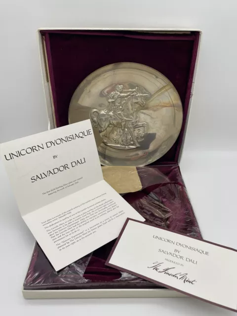 VTG Lincoln Mint Salvador Dali Annual Sterling Plate 1971 UNICORN DYONISIAQUE