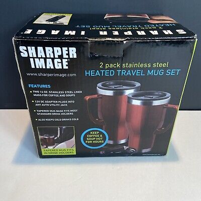 Sharper Image Heated Travel Coffee Mug Stainless Steel 2 Pack No Spill Plug In 3