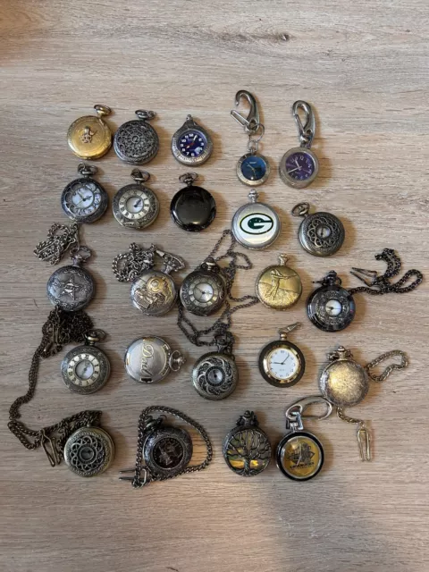 Lot of 24 Men's, Silver, Gold Etc Pocket Watches - Unchecked Some with Chains