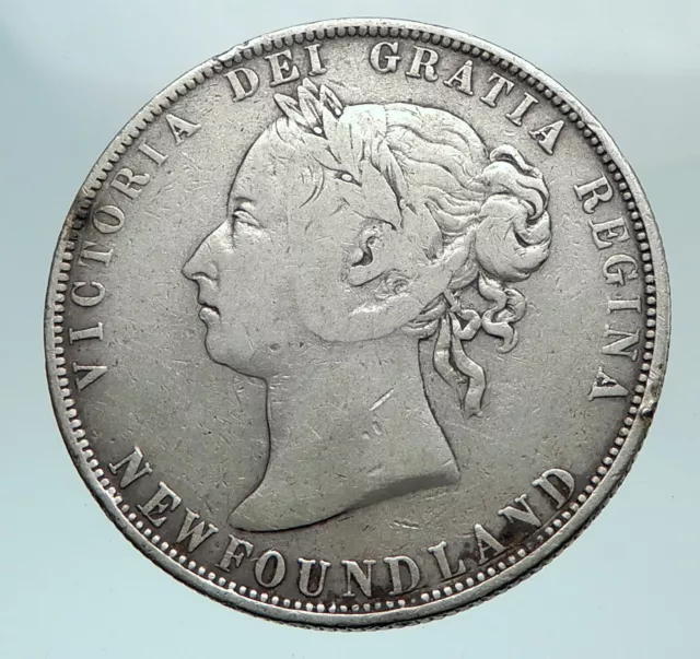 1900 CANADA NEWFOUNDLAND UK Queen VICTORIA Genuine Silver 50 Cents Coin i81040