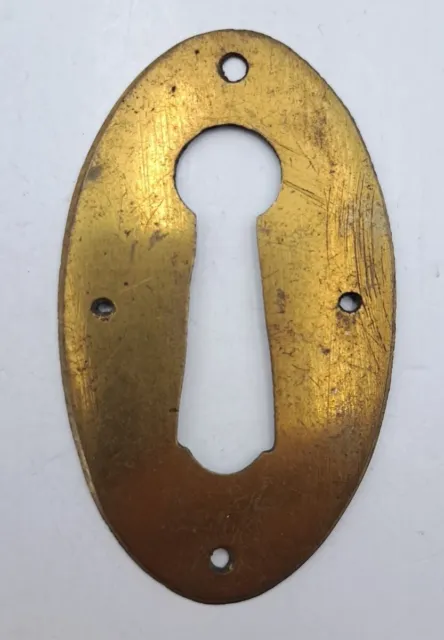 Antique Cast Brass Skeleton Key Hole Cover Escutcheon Cest Trunk Door Hardware