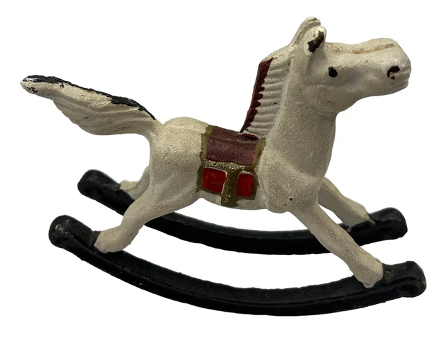 Vintage Cast Iron Metal Painted Rocking Horse Door Stop Nursery Decor 6.5” Long