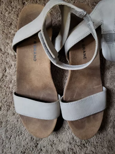 Lucky Brand Sandals Womens 6M Kamilia Wedge Heels Strappy Taupe Leather