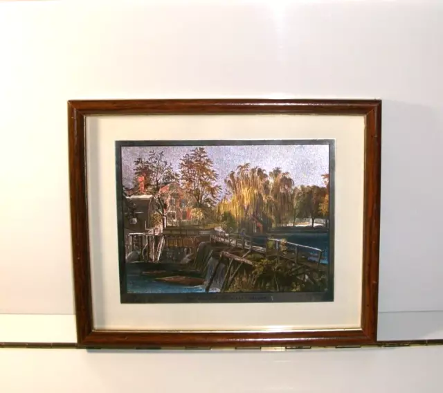 Vintage Currier and Ives Framed Foil Art  The Milldam At Sleepy Hollow