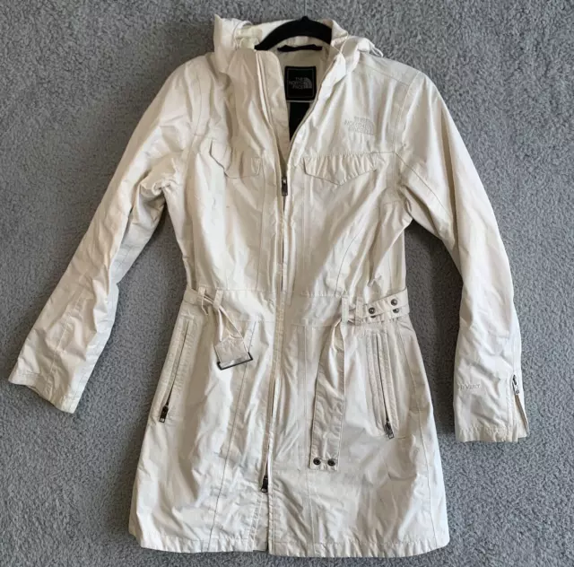 The North Face White Long Trench Coat Rain Jacket Parka IVORY Hyvent Women's XS