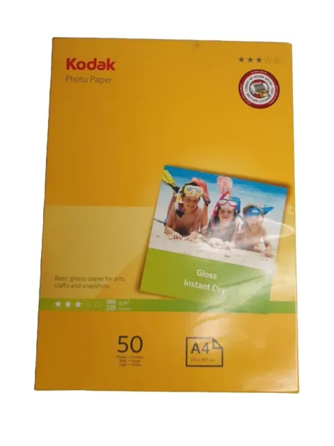 Kodak Gloss Instant Dry 50 Sheets 180gsm A4 Photo Paper +FREEPOSTAGE
