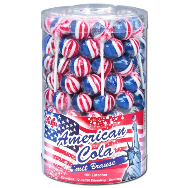 (12,20€/1kg) Küfa American Cola Lutscher mit Brause, Lolly 100 Stück