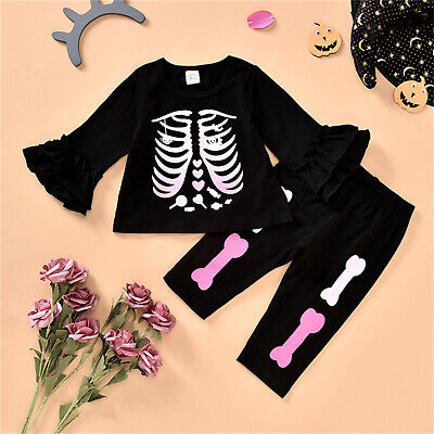 Toddler Kids Boys Girls Outfit Halloween Skeleton Prints Long Sleeves Tops