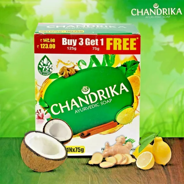 Chandrika Soap Pack of 4 -125g x 3 and  Get 75g Free-US Seller Multi Discount