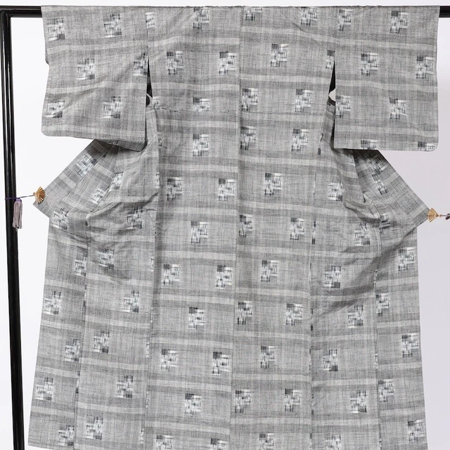 Kimono Pongee Single Tokamachi Gray Black Hand-Woven /1101