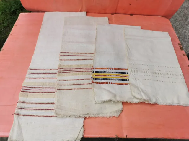 Old Antiques Primitive Hand Wooven Homespun Towels Cotton - Lot Ot 4