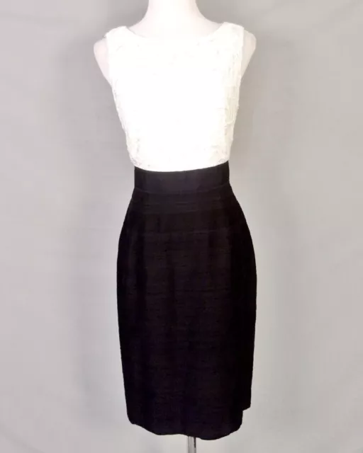 EUC Kay Unger New York Black & White Rayon Eyelet / Silk Skirt Dress SZ 4