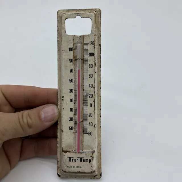 Vintage Tru-Temp White Enamel 6 3/4” Wall Thermometer Made In USA