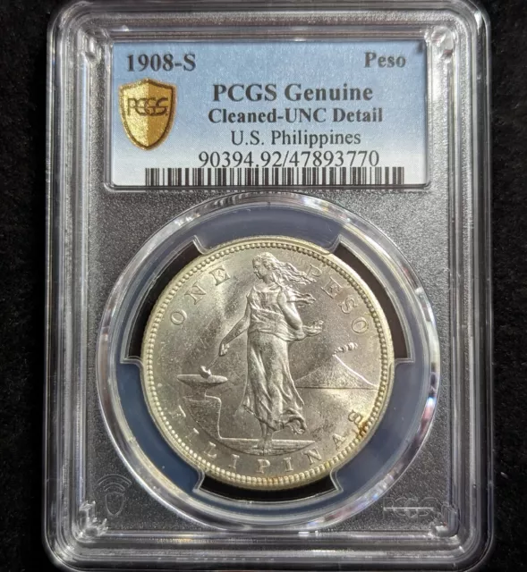 1908-S Peso PCGS Genuine Cleaned-UNC Detail U.S. Philippines 90394.92/47893770 2