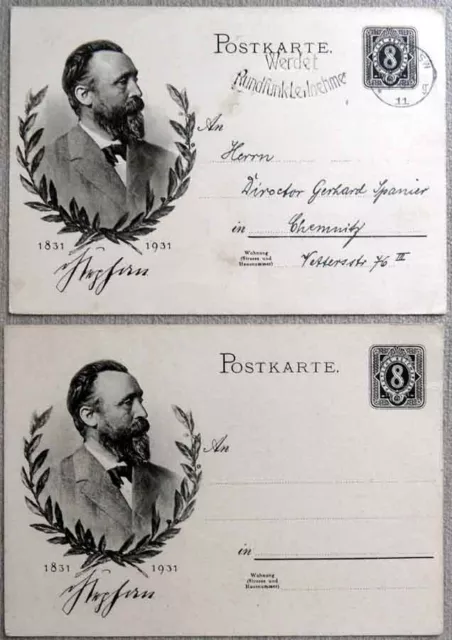 DR Ganzsache Postkarte 1931 Heinrich v.Stephan Dt. Reichspost gelauf+blanko 8 Pf