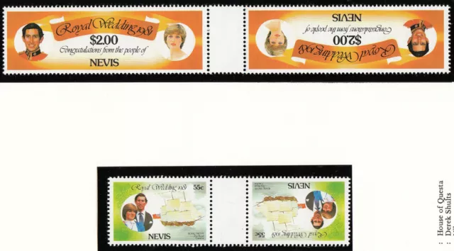 (71562) TETE-BECHE Princess Diana Royal Wedding Nevis MNH 1981 unmounted mint