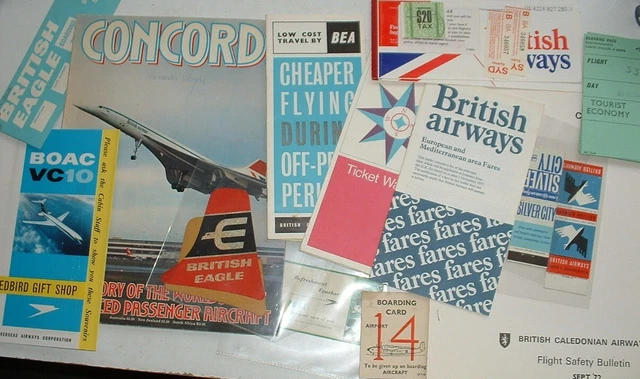 VINTAGE BRITISH AIRLINE / AVIATION BROCHURES LEAFLETS TICKETS BRITISH AW BEA etc