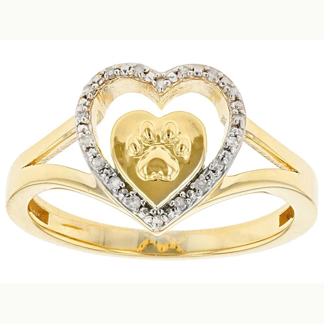Ladies 0.63 Ct VVS Moissanite 10K Yellow Gold Paw Print & Heart Open Design Ring
