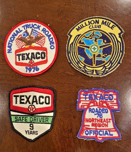 4 Vintage Texaco Truck Rodeo Patches Safe Driver 9 Years Million Mile Club 1976