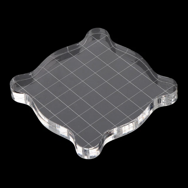 Clear Acrylic Block Stamp Blocks with Grid Stamping Craft Tool DIY 75x75mm